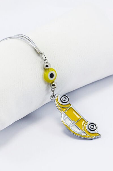 El Yapımı Cam Sarı yassı Nazar Boncuklu Metal Araba Dikiz Ayna Süsü, Yeni Araba Hediyesi