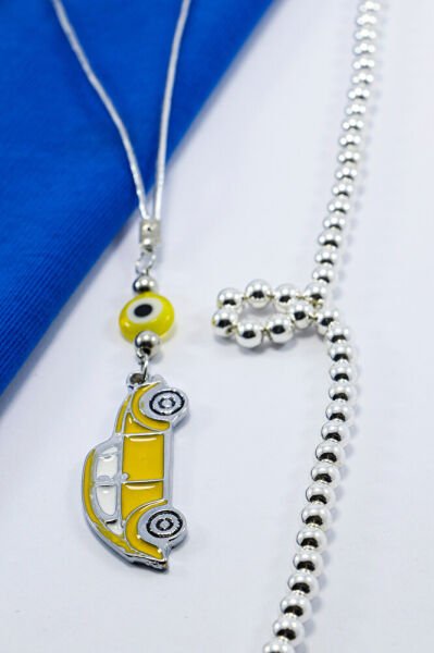 El Yapımı Cam Sarı yassı Nazar Boncuklu Metal Araba Dikiz Ayna Süsü, Yeni Araba Hediyesi