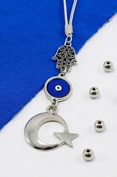 Hamse Eli Çerçeveli Nazar Boncuklu Ay Yıldız Araba Dikiz Ayna Süsü, Yeni Araba Hediyesi