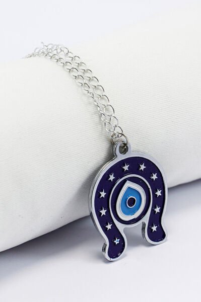 Metal Lacivert Nal Nazar Boncuğu Zincirli Araba Dikiz Ayna Süsü, Yeni Araba Hediyesi