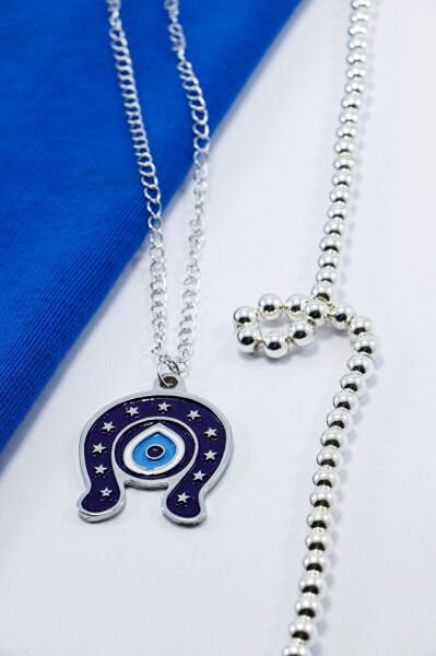 Metal Lacivert Nal Nazar Boncuğu Zincirli Araba Dikiz Ayna Süsü, Yeni Araba Hediyesi