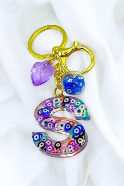 Colorful Evil Eye Beaded Letter S Keychain, Handmade Gift Bag Ornament