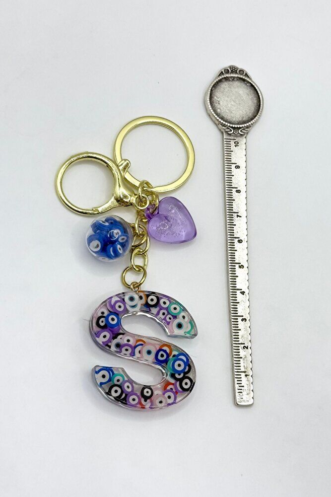 Colorful Evil Eye Beaded Letter S Keychain, Handmade Gift Bag Ornament