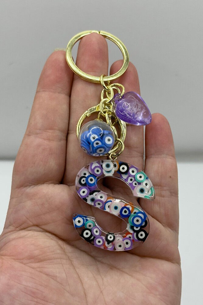 Colorful Evil Eye Beaded Letter S Keychain, Handmade Gift Bag Ornament