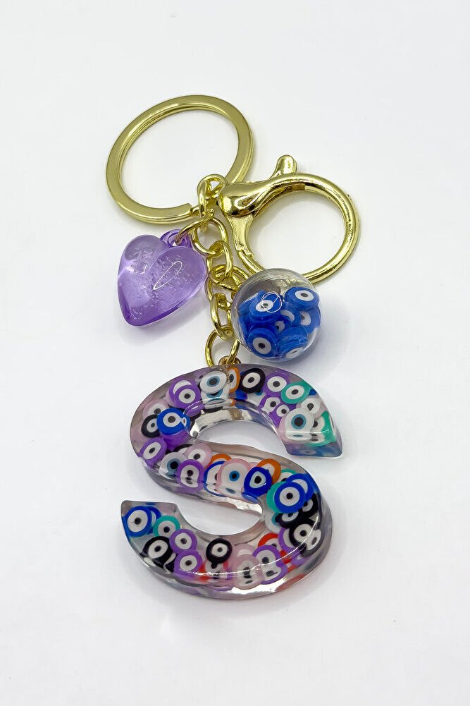 Colorful Evil Eye Beaded Letter S Keychain, Handmade Gift Bag Ornament