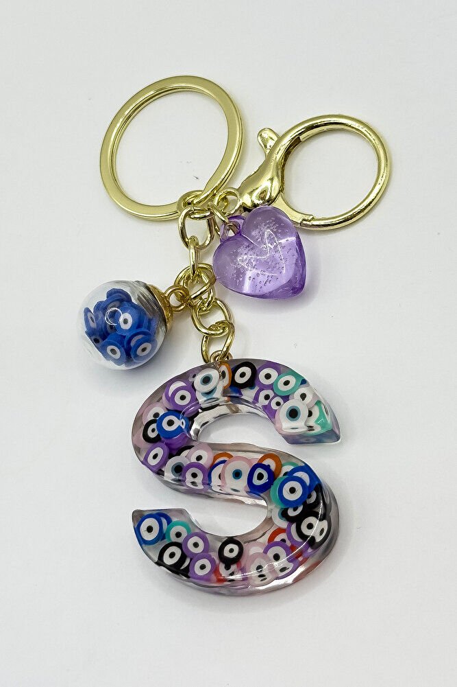 Colorful Evil Eye Beaded Letter S Keychain, Handmade Gift Bag Ornament