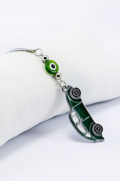 El Yapımı Cam Yeşil Nazar Boncuklu Metal Yeşil Araba Dikiz Ayna Süsü, Yeni Araba Hediyesi