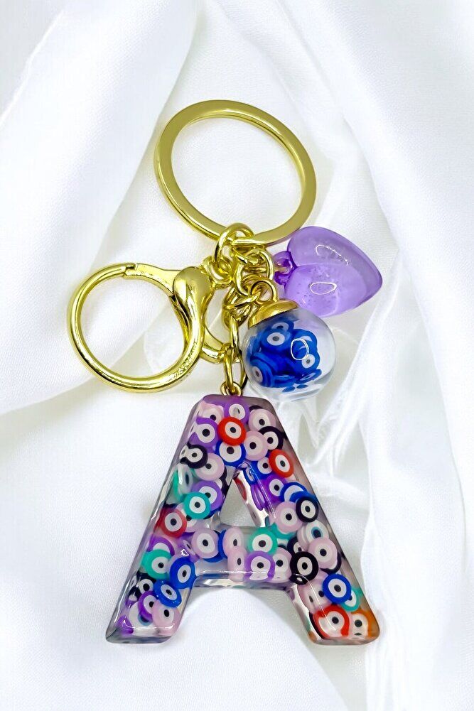Colorful Evil Eye Beaded Letter A Keychain, Handmade Gift Bag Ornament