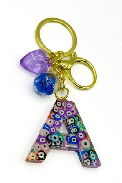 Colorful Evil Eye Beaded Letter A Keychain, Handmade Gift Bag Ornament