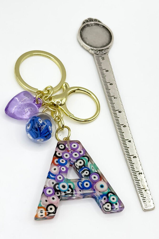 Colorful Evil Eye Beaded Letter A Keychain, Handmade Gift Bag Ornament