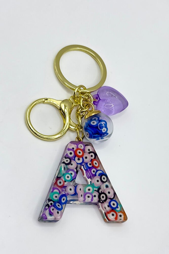 Colorful Evil Eye Beaded Letter A Keychain, Handmade Gift Bag Ornament