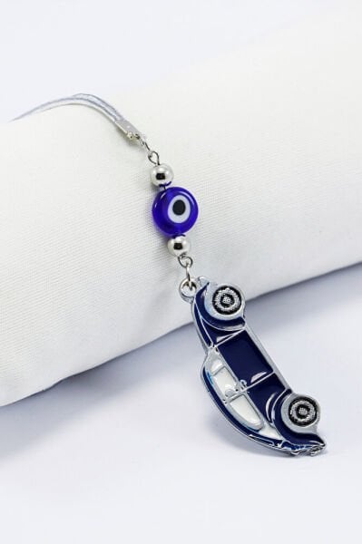 El Yapımı Cam Nazar Boncuklu Metal Lacivert Araba Dikiz Ayna Süsü, Yeni Araba Hediyesi