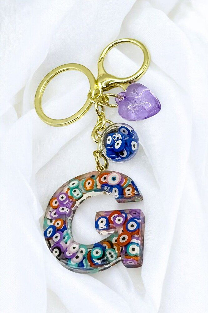 Renkli Nazar Boncuklu G Harfi Anahtarlık, El Yapımı Hediyelik Çanta Süsü