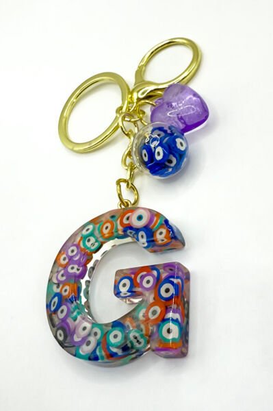 Colorful Evil Eye Beaded Letter G Keychain, Handmade Gift Bag Ornament