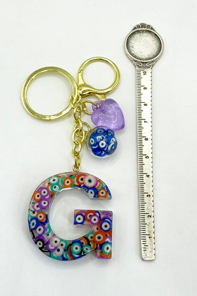 Renkli Nazar Boncuklu G Harfi Anahtarlık, El Yapımı Hediyelik Çanta Süsü