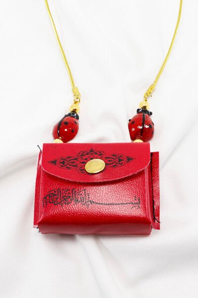 Red Cute Ladybug Mini Quran in Leather Bag with Rubber Car Rearview Mirror Ornament