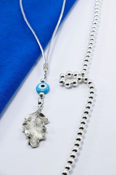 Mavi Nazar Boncuklu Metal Yaprak Araba Dikiz Ayna Süsü, Minimal Tarz Araba Hediyesi