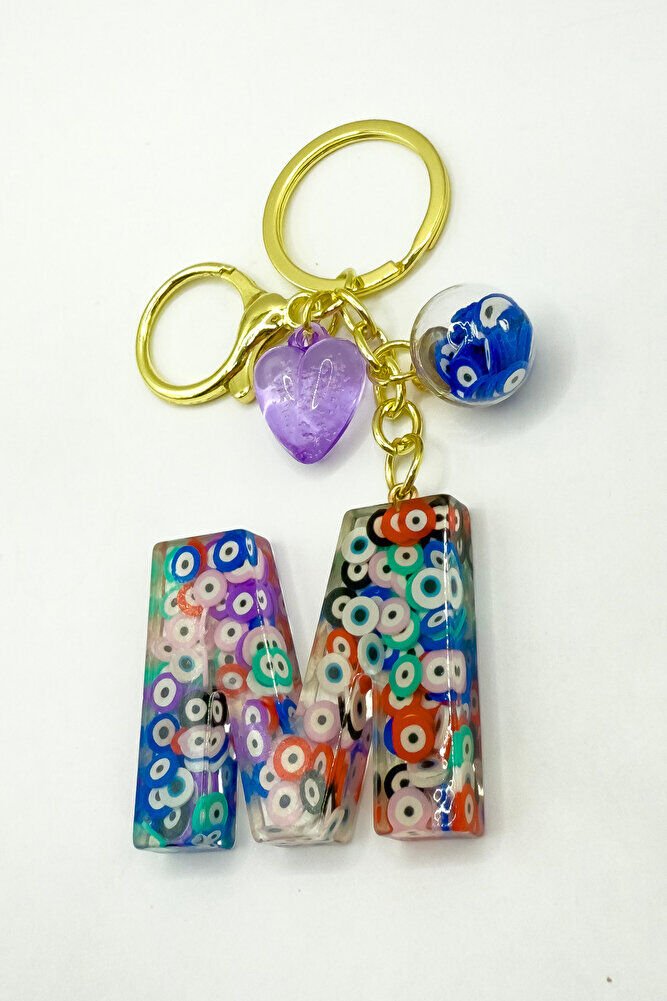 Colorful Evil Eye Beaded Letter M Keychain, Handmade Gift Bag Ornament