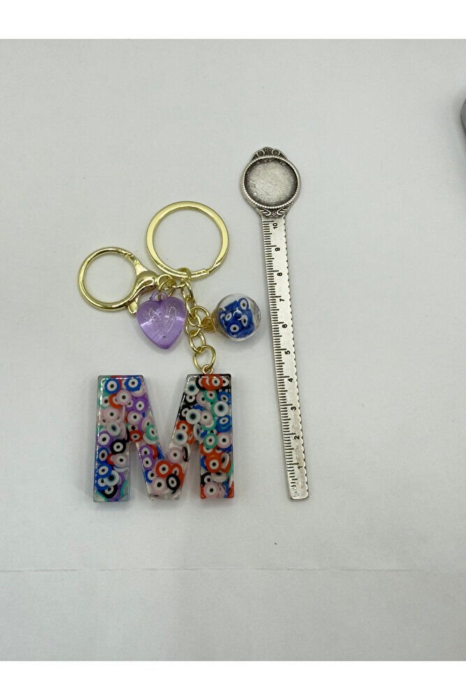 Colorful Evil Eye Beaded Letter M Keychain, Handmade Gift Bag Ornament