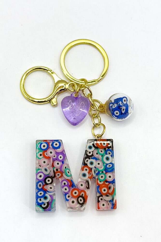 Colorful Evil Eye Beaded Letter M Keychain, Handmade Gift Bag Ornament