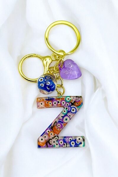 Colorful Evil Eye Beaded Letter Z Keychain, Handmade Gift Bag Ornament