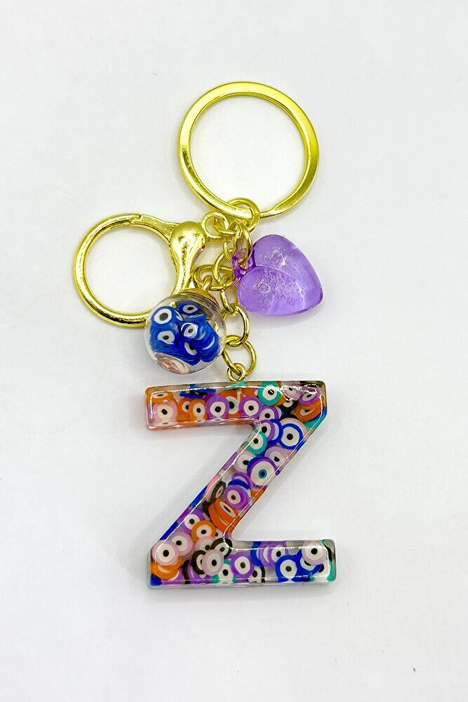 Colorful Evil Eye Beaded Letter Z Keychain, Handmade Gift Bag Ornament