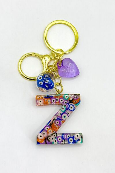 Colorful Evil Eye Beaded Letter Z Keychain, Handmade Gift Bag Ornament