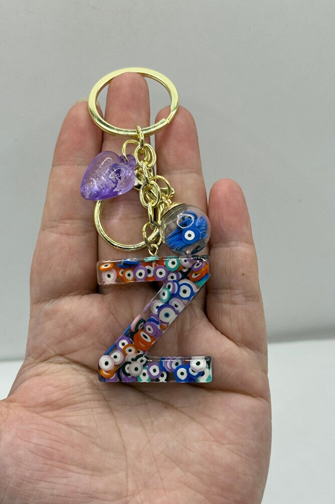 Colorful Evil Eye Beaded Letter Z Keychain, Handmade Gift Bag Ornament