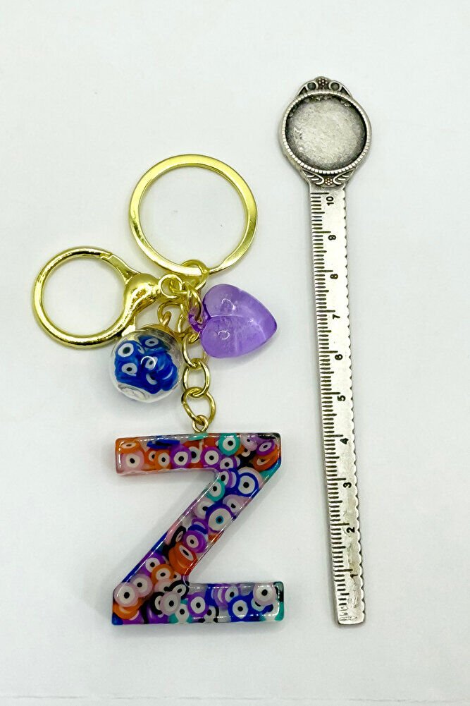 Colorful Evil Eye Beaded Letter Z Keychain, Handmade Gift Bag Ornament