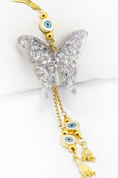 Nazar Boncuk Püsküllü Simli Pleksi Kelebek Araba Dikiz Ayna Süsü, Yeni Araba Hediyesi