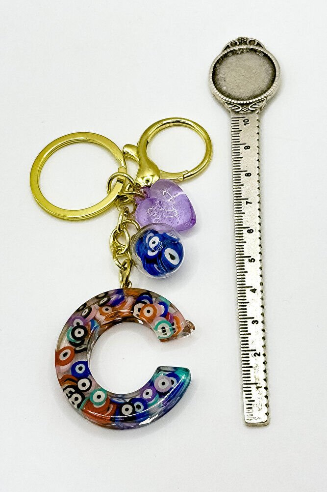 Colorful Evil Eye Beaded Letter C Keychain, Handmade Gift Bag Ornament