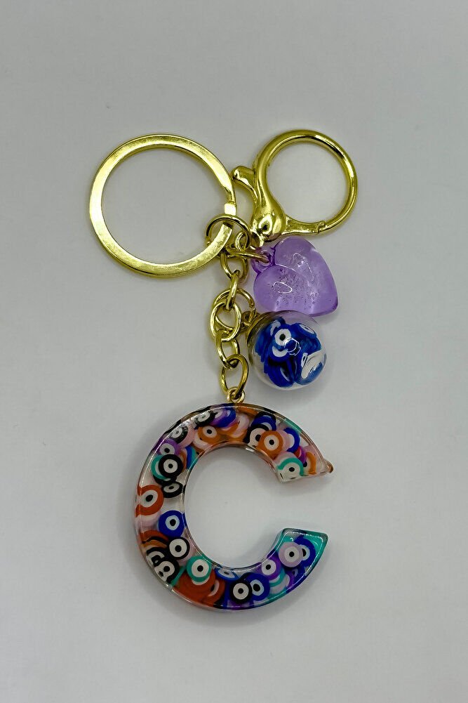 Colorful Evil Eye Beaded Letter C Keychain, Handmade Gift Bag Ornament