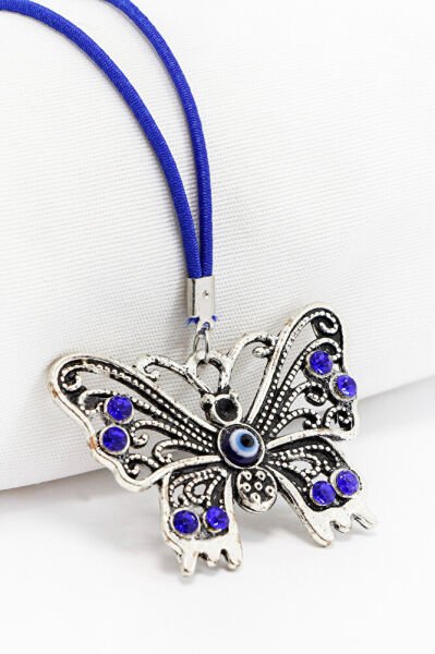 Lacivert Parlak Taşlı Metal Kelebek Araba Dikiz Ayna Süsü, Yeni Araba Hediyesi