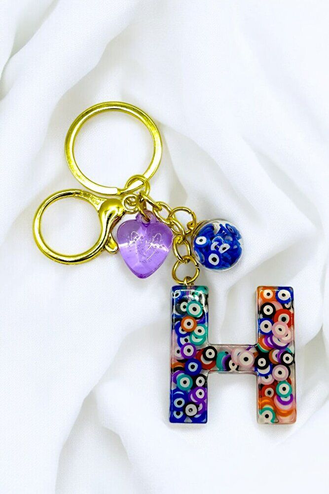 Renkli Nazar Boncuklu H Harfi Anahtarlık, El Yapımı Hediyelik Çanta Süsü