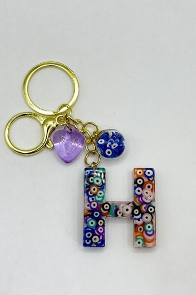 Colorful Evil Eye Beaded Letter H Keychain, Handmade Gift Bag Ornament