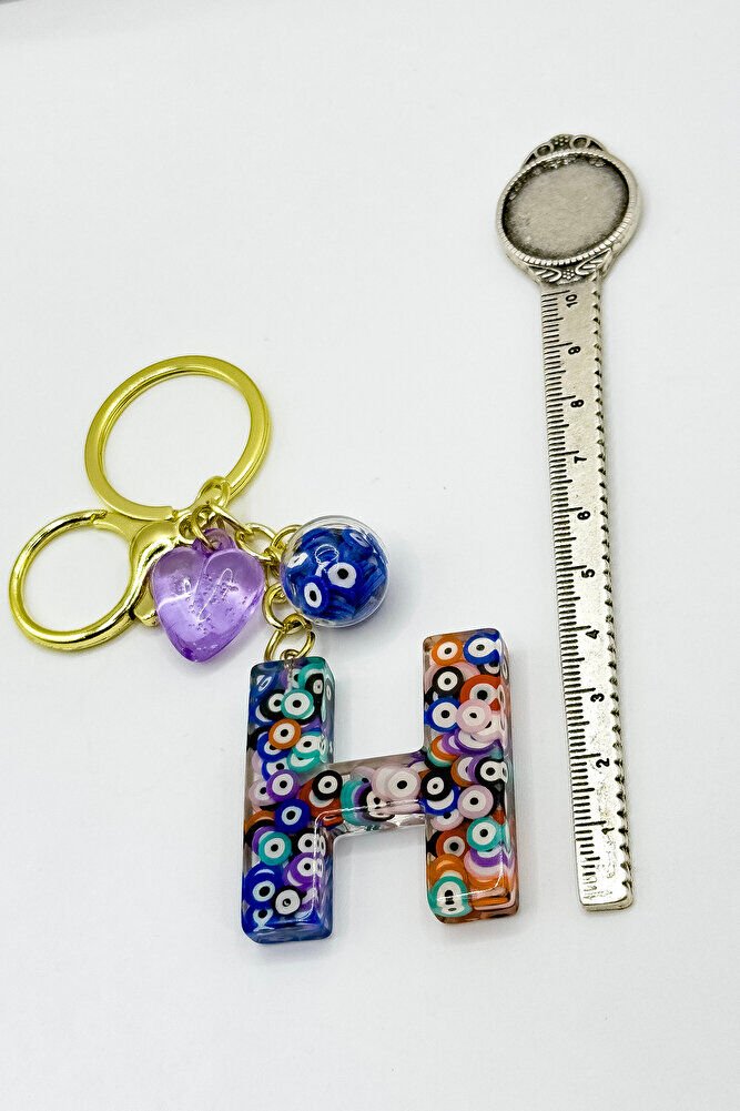 Renkli Nazar Boncuklu H Harfi Anahtarlık, El Yapımı Hediyelik Çanta Süsü