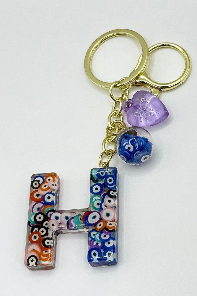 Renkli Nazar Boncuklu H Harfi Anahtarlık, El Yapımı Hediyelik Çanta Süsü