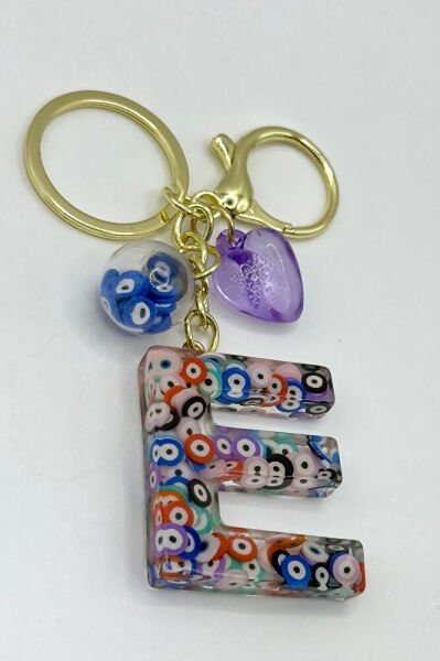 Colorful Evil Eye Beaded Letter E Keychain, Handmade Gift Bag Ornament