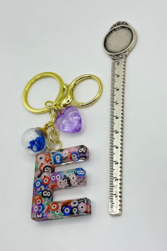 Colorful Evil Eye Beaded Letter E Keychain, Handmade Gift Bag Ornament