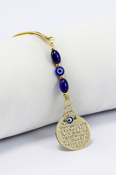 Şeffaf Lacivert Cam ve Minik Nazar Boncuklu Metal Ayet'el Kürsi Araba Dikiz Ayna Süsü