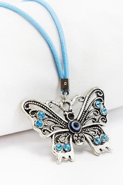 Turkuaz Parlak Taşlı Metal Kelebek Araba Dikiz Ayna Süsü, Yeni Araba Hediyesi