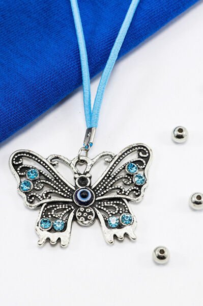 Turkuaz Parlak Taşlı Metal Kelebek Araba Dikiz Ayna Süsü, Yeni Araba Hediyesi