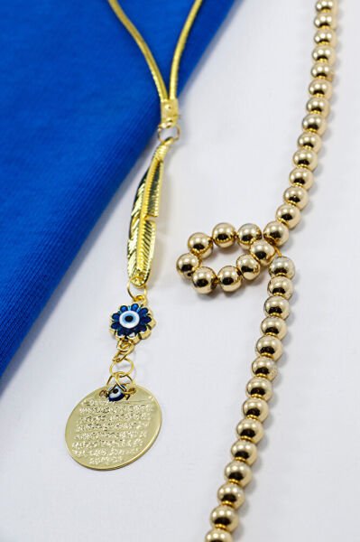 Metal Yaprak Mineli Nazar Boncuklu Metal Ayet'el Kürsi Araba Dikiz Ayna Süsü