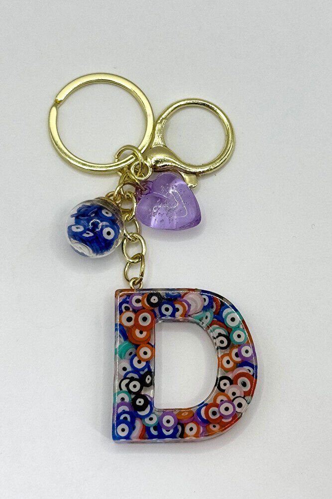 Colorful Evil Eye Beaded Letter D Keychain, Handmade Gift Bag Ornament