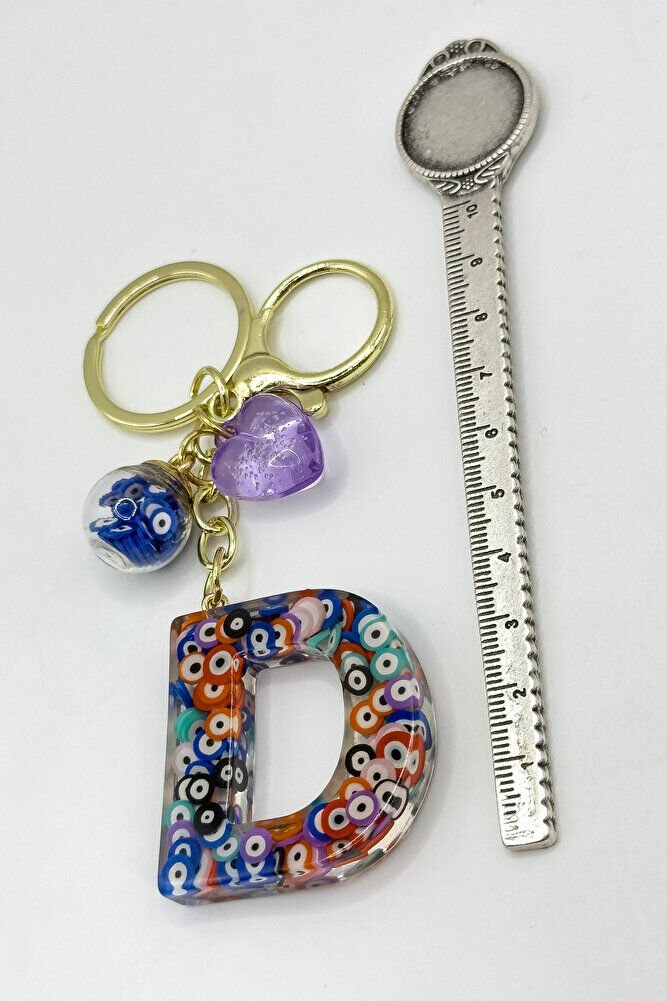 Colorful Evil Eye Beaded Letter D Keychain, Handmade Gift Bag Ornament