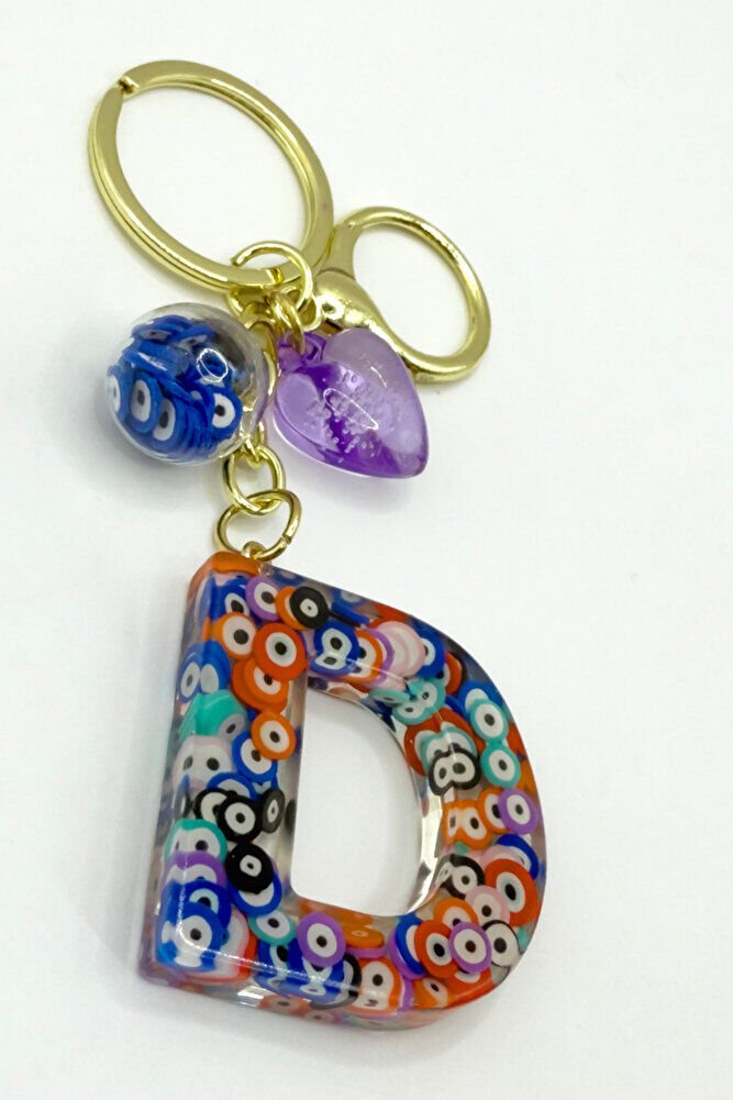 Colorful Evil Eye Beaded Letter D Keychain, Handmade Gift Bag Ornament
