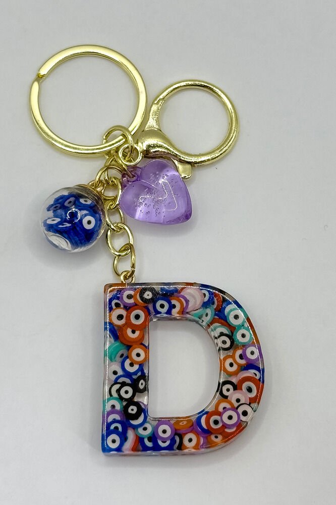 Colorful Evil Eye Beaded Letter D Keychain, Handmade Gift Bag Ornament