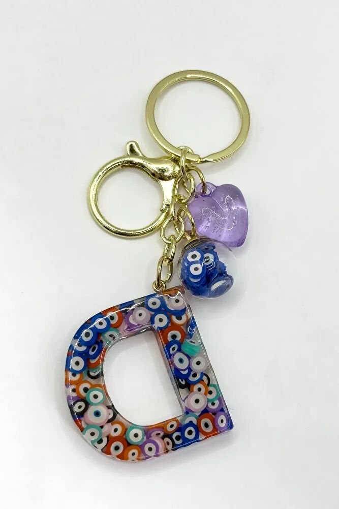 Colorful Evil Eye Beaded Letter D Keychain, Handmade Gift Bag Ornament