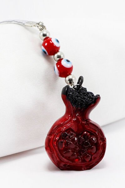 Kırmızı El Yapımı Cam Nazar Taneli Nar Araba Dikiz Ayna Süsü, Hediyelik Yeni Araba Hediyesi