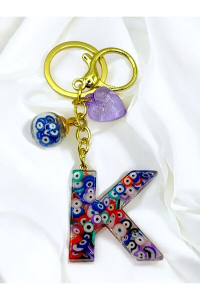 Colorful Evil Eye Beaded Letter K Keychain, Handmade Gift Bag Ornament